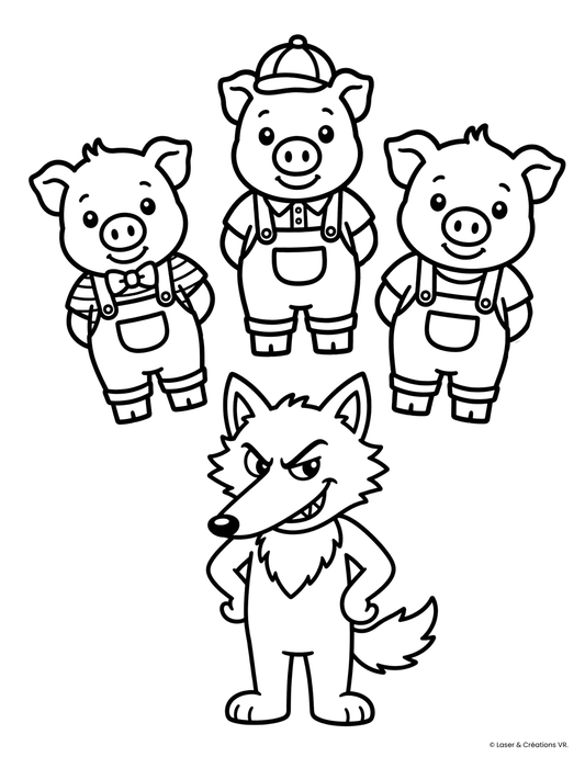 PDF - Dessins à colorier des 3 petits cochons